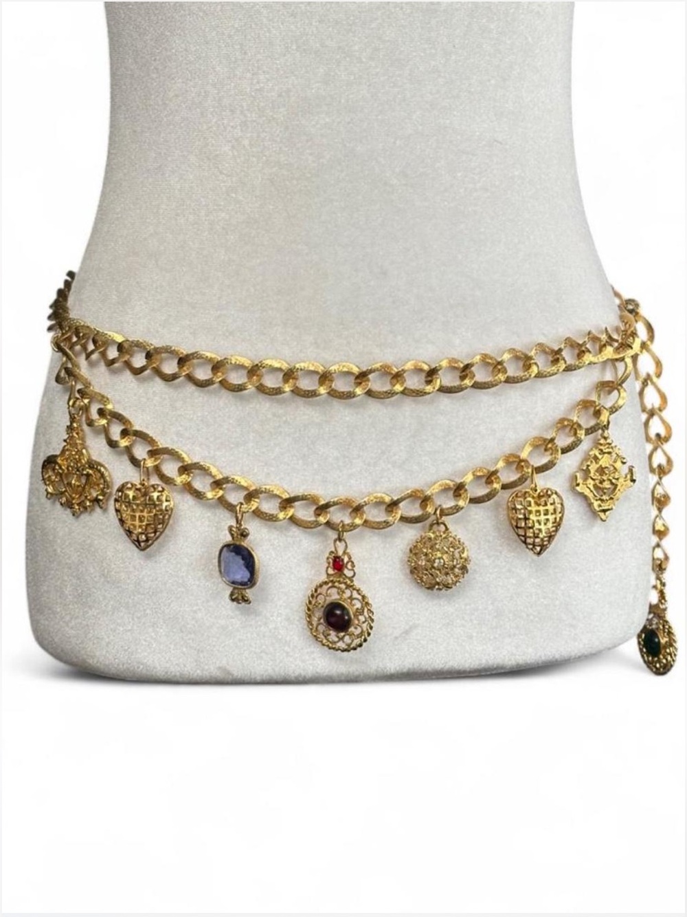 Vintage 80s gold tone charm chain belt